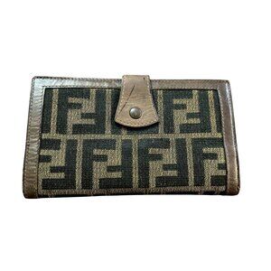 Fendi Canvas & Leather Continental Wallet Made In Italy With Snap Closure
